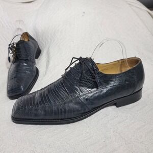 Mezlan‎ Platinum Black Genuine Lizard Derby Lace Up Dress Shoes Tassel Men's 13M